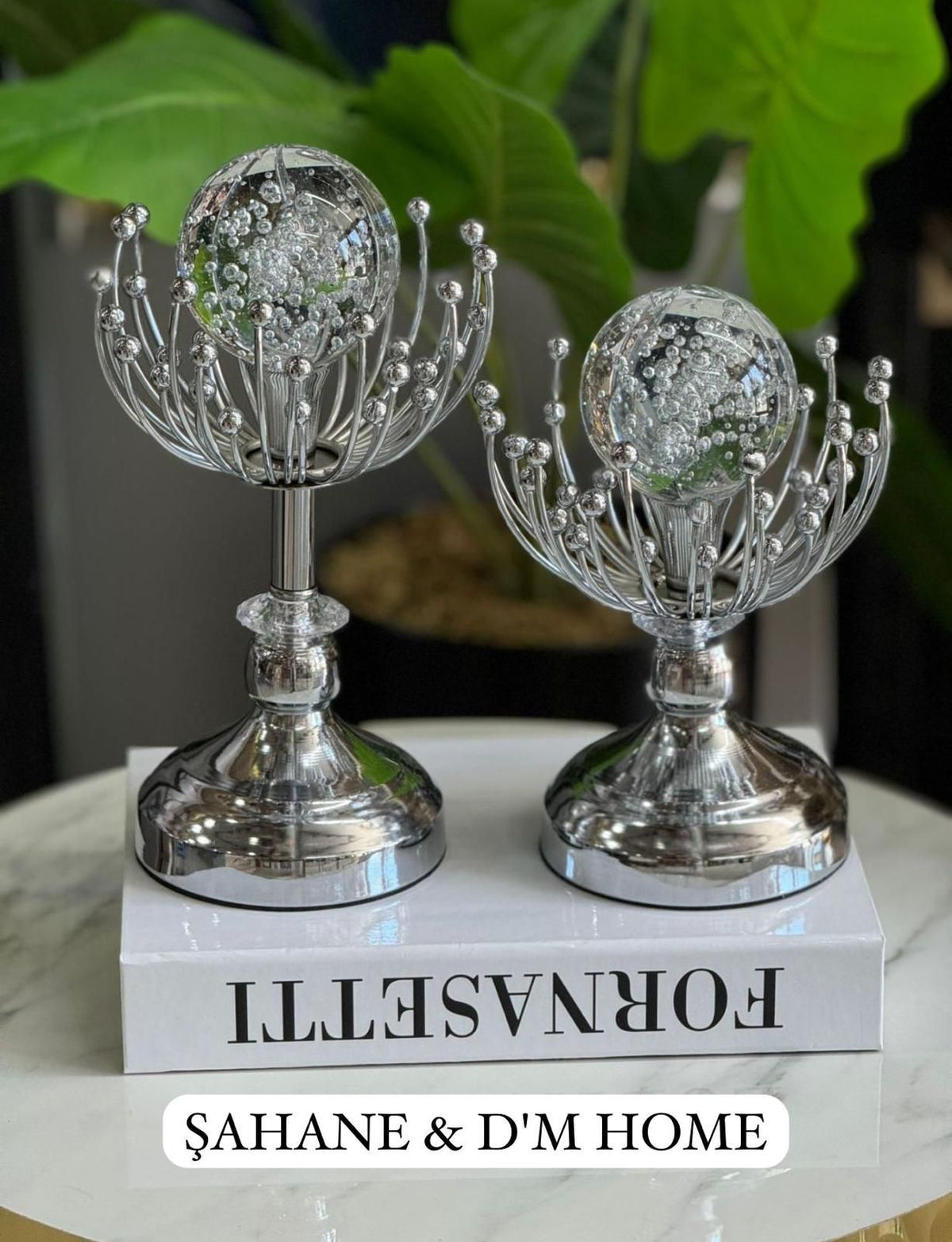 İkili Dekoratif Cam Küre- Gümüş