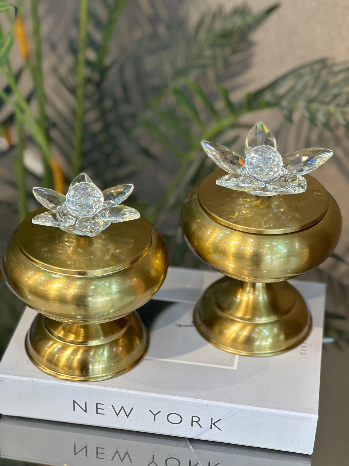 Kristal Çiçek Kapaklı İkili Altın şekerlik-2