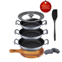 Try Cook 7 Parça Gri Yanmaz Yapışmaz Diamond Kaplama Sahanlık Tava Seti